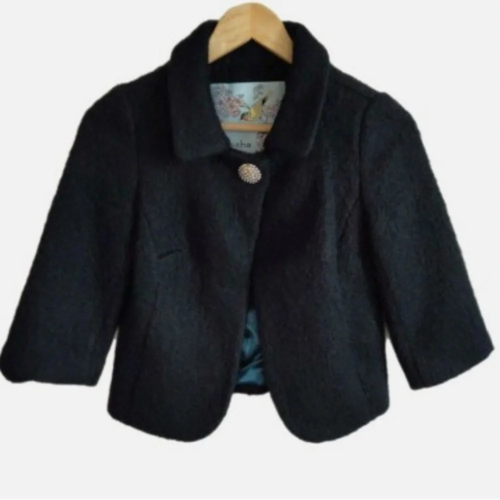Anthropologie Tabitha Elegant Black Cropped Jacket - Picture 3 of 7